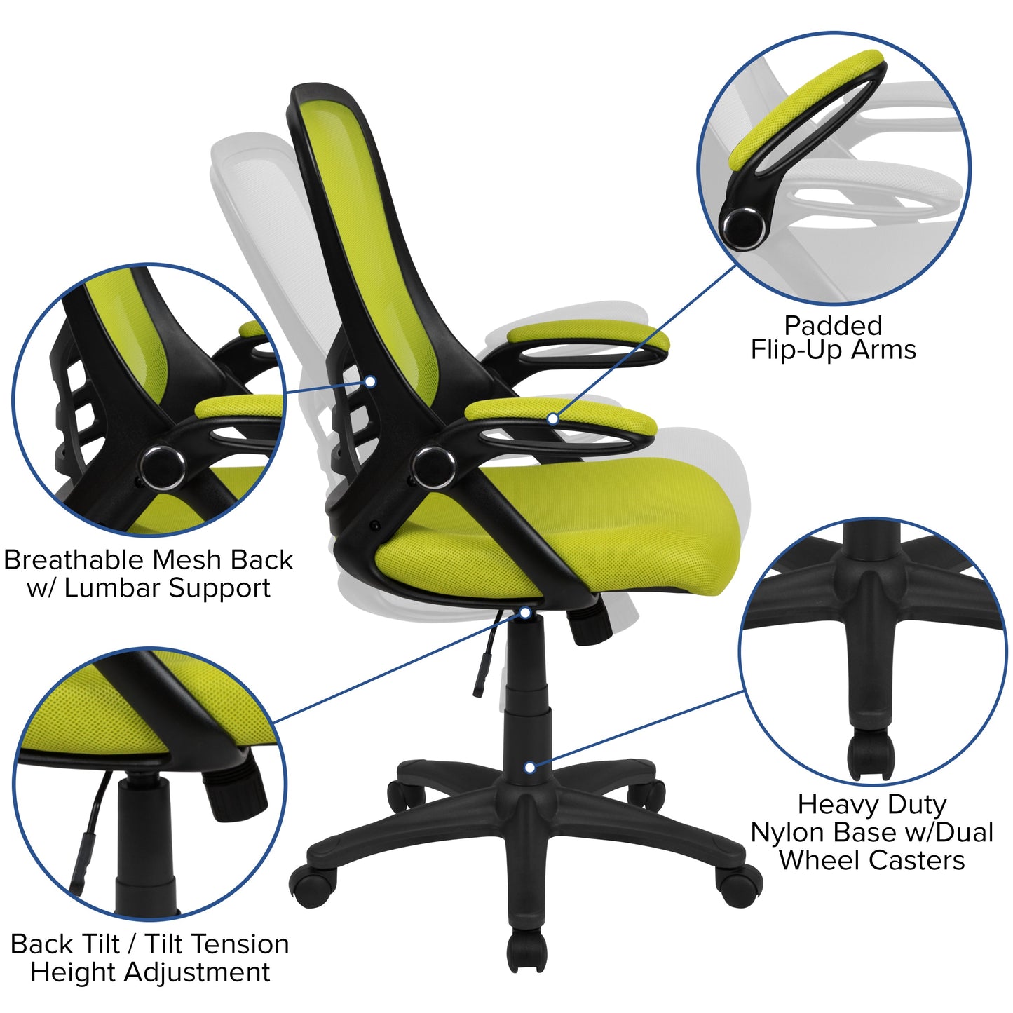 Green Mesh Office Chair HL-0016-1-BK-GN-GG