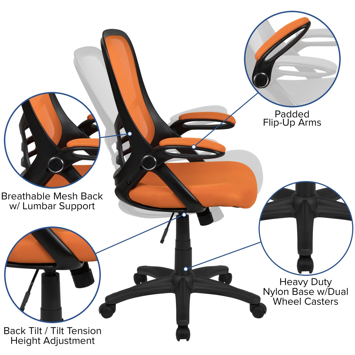 Orange Mesh Office Chair HL-0016-1-BK-OR-GG