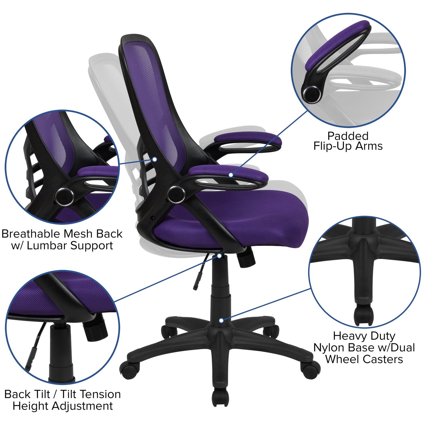 Purple Mesh Office Chair HL-0016-1-BK-PUR-GG