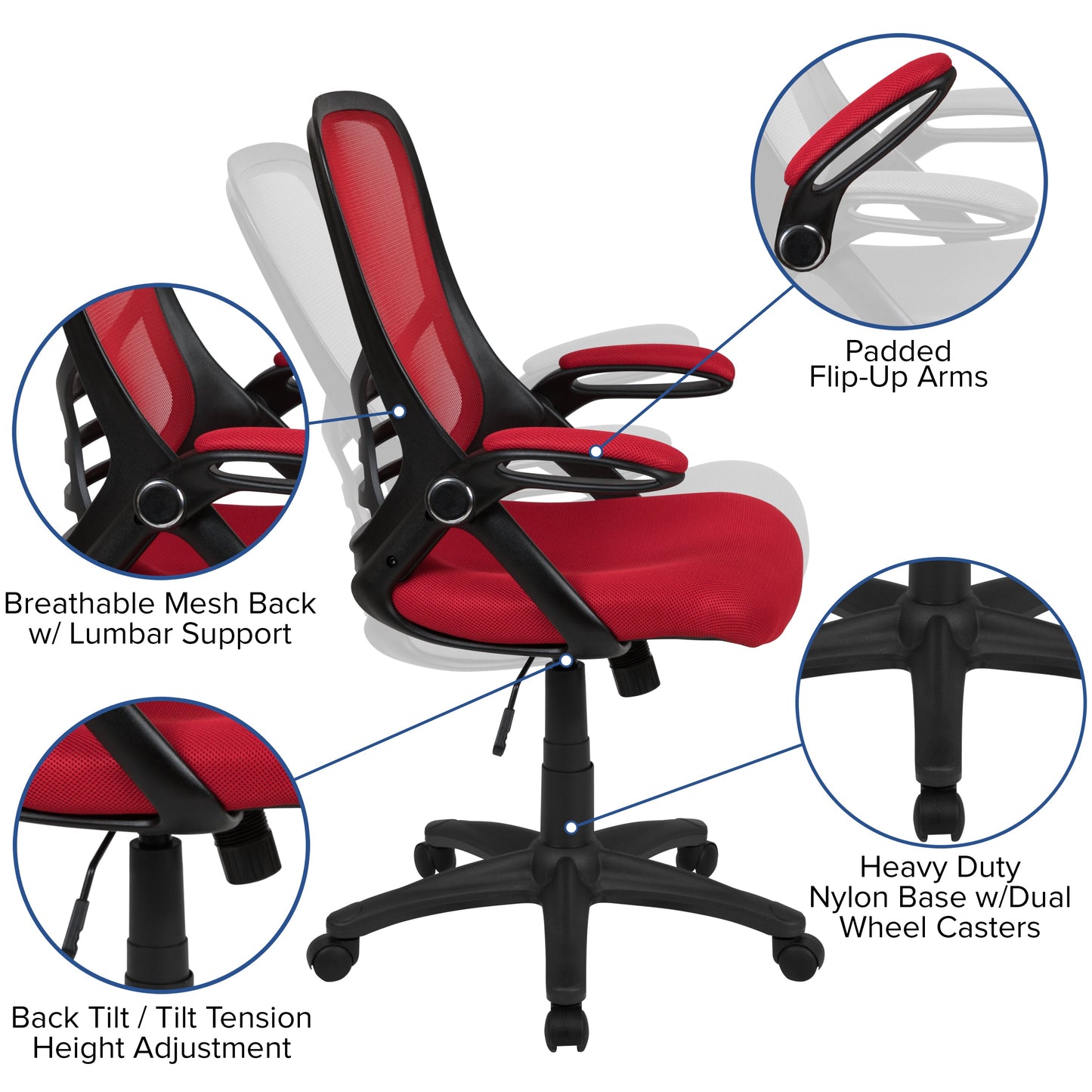 Red Mesh Office Chair HL-0016-1-BK-RED-GG