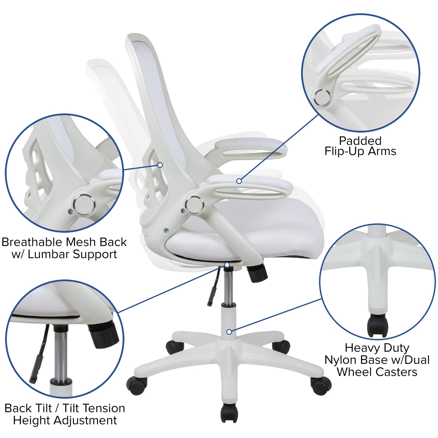 White Mesh/Frame Office Chair HL-0016-1-WH-WH-GG