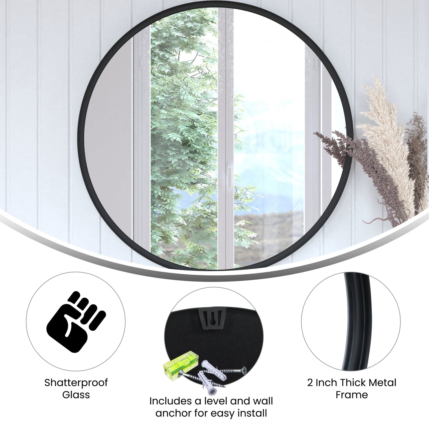 Black 30" Round Wall Mirror HMHD-22M116YA-BLK-GG