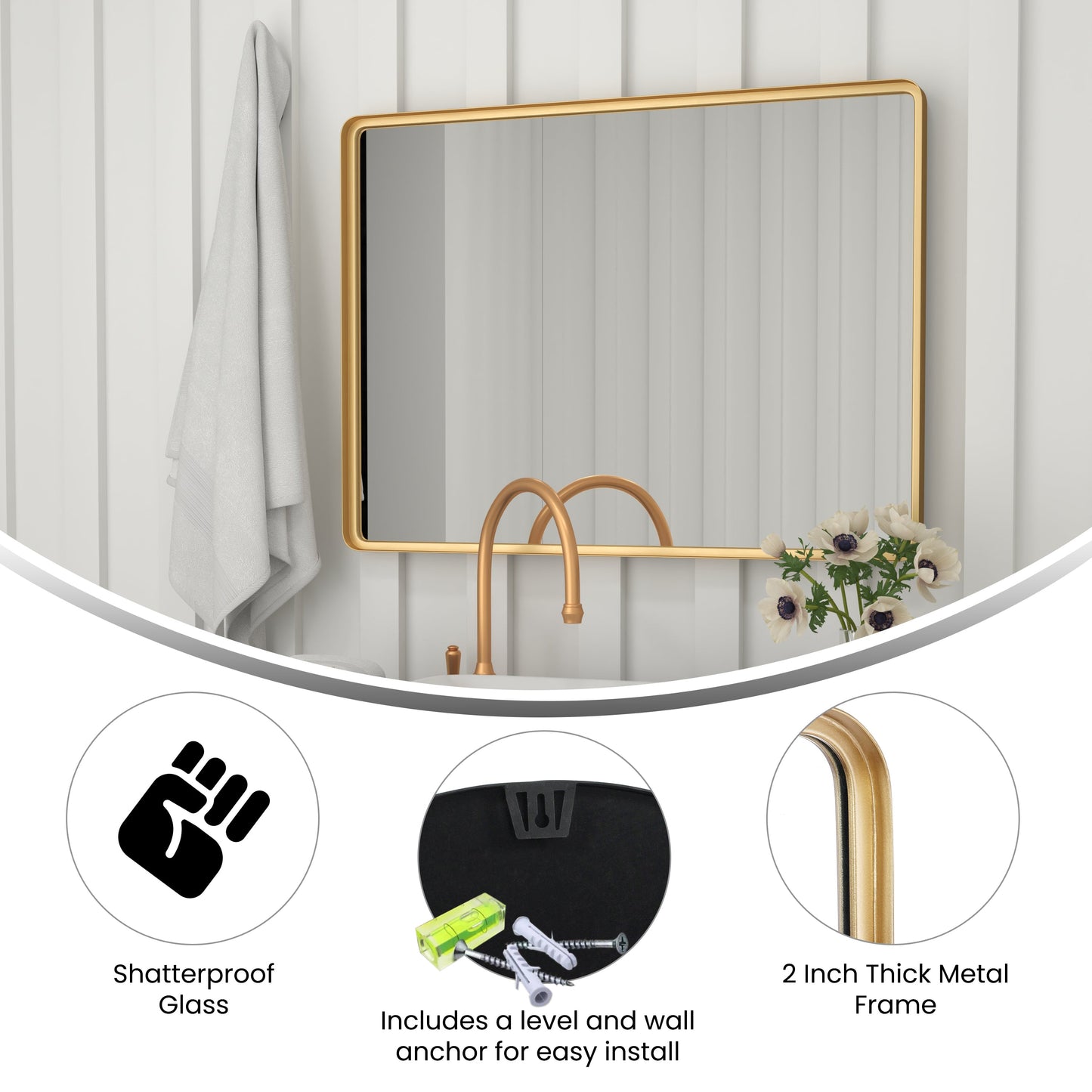 30x40 Gold Deep Frame Mirror HMHD-22M138YB-GLD-GG