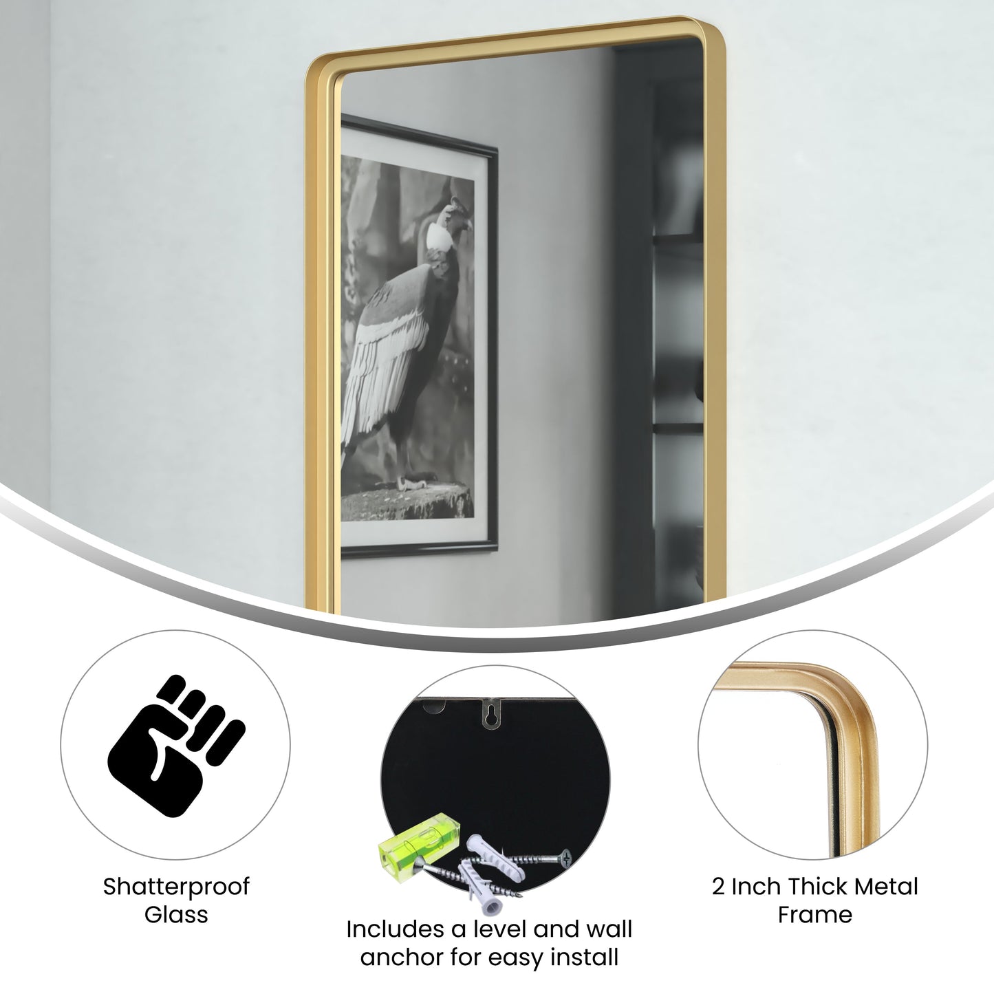 Gold 20" x 30" Wall Mirror HMHD-9M2999GD-GLD-GG