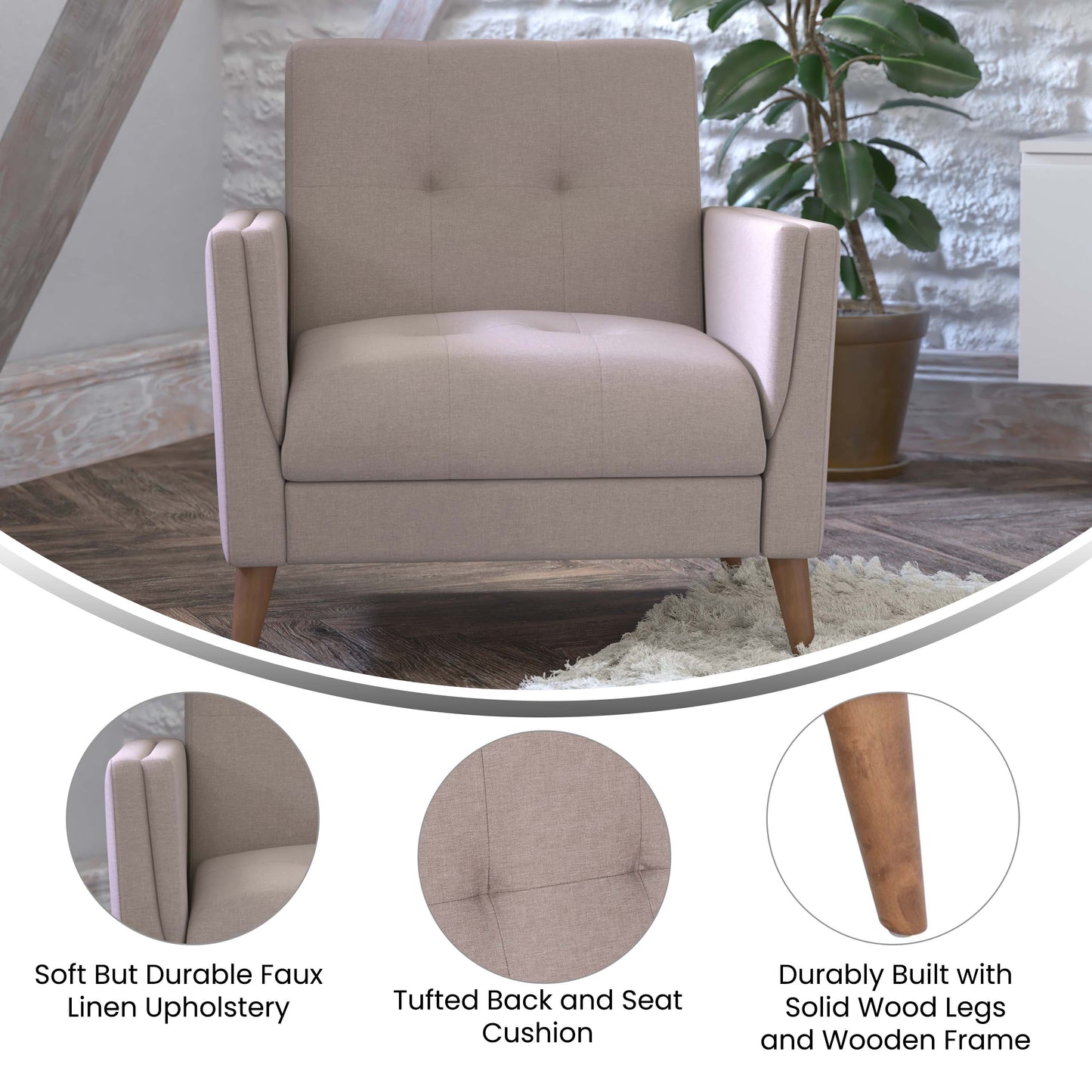 Taupe Faux Linen Chair IS-22271C-TAUPE-GG