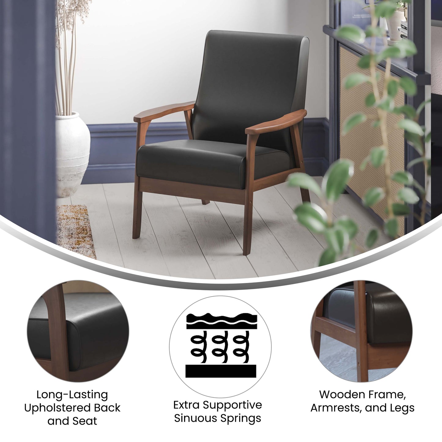 Black LeatherSoft Arm Chair IS-IT673317-BK-GG