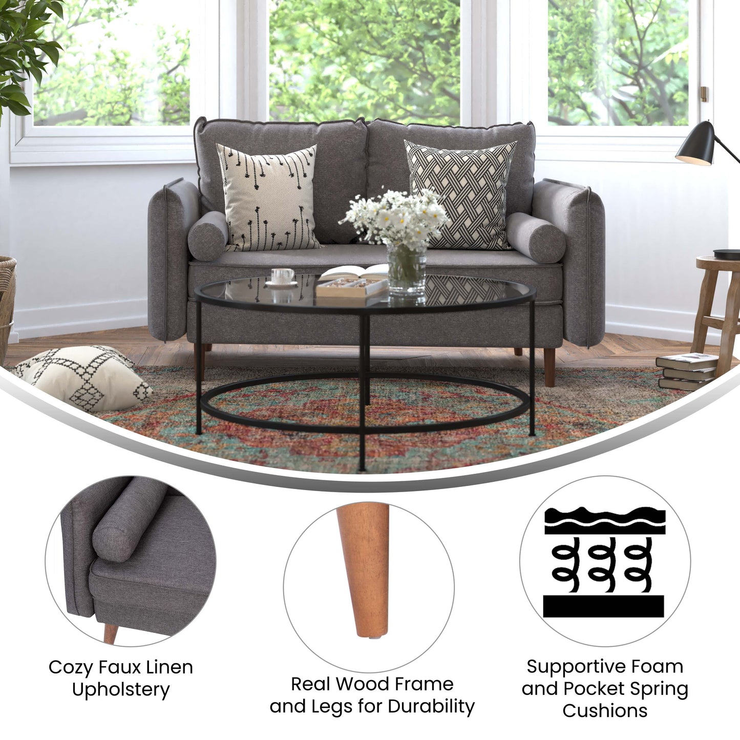 Gray Upholstered Loveseat IS-VL100-GY-GG