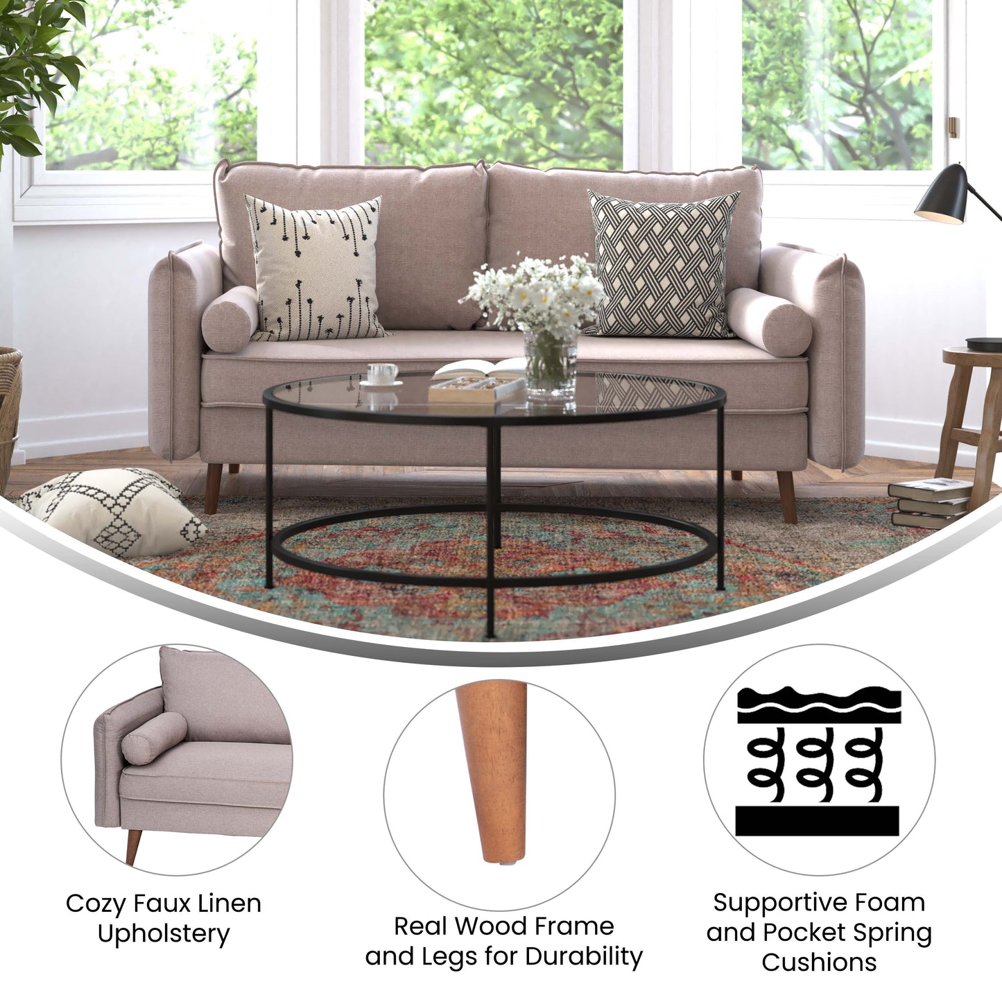 Taupe Upholstered Sofa IS-VS100-BR-GG