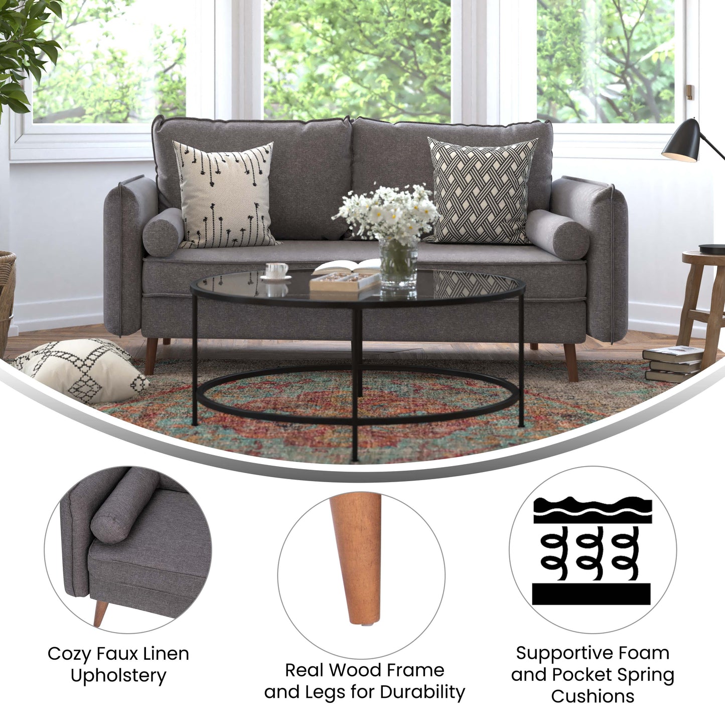 Gray Upholstered Sofa IS-VS100-GY-GG