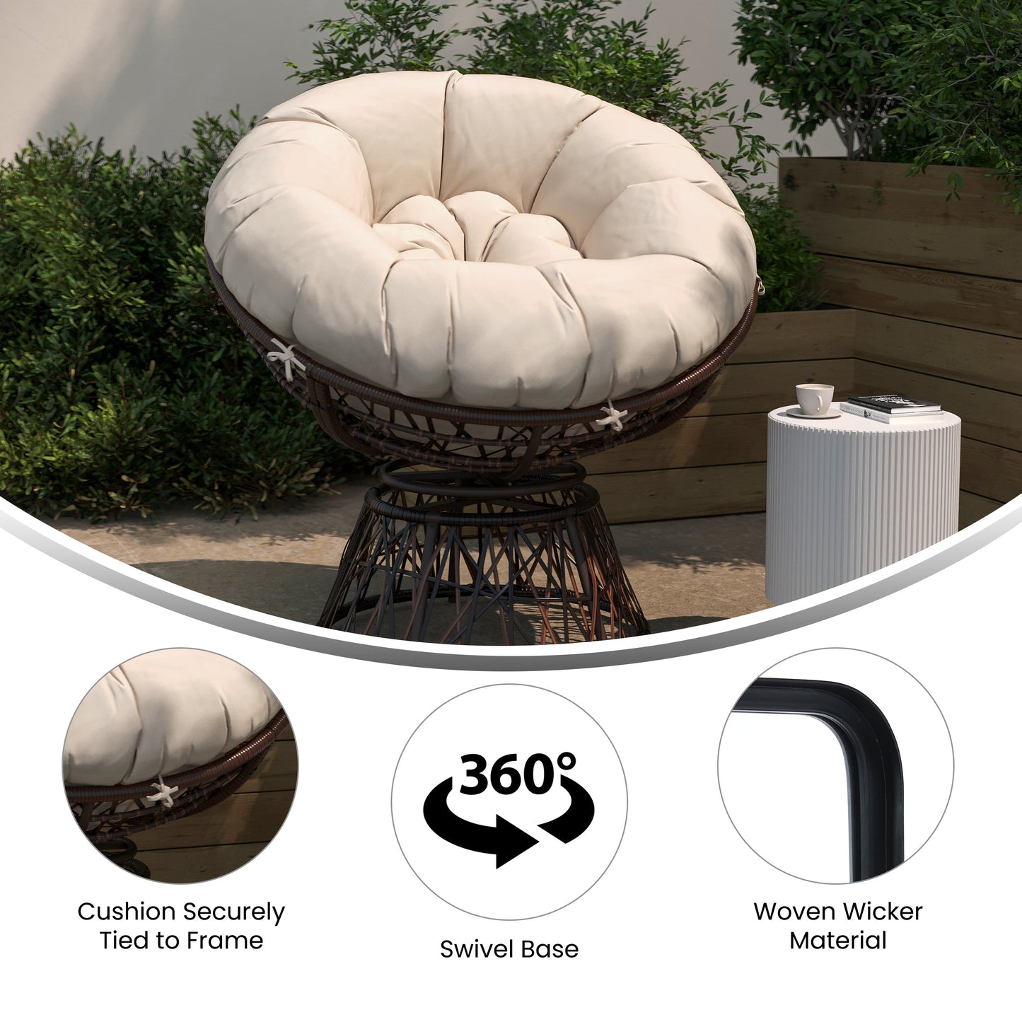 BG Papasan Swivel Patio Chair JE-5101W-BG-GG