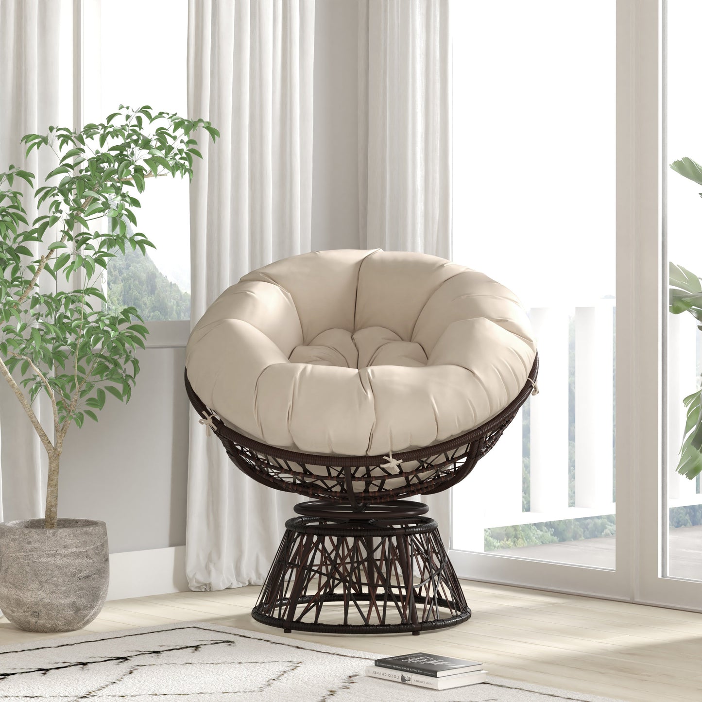 BG Papasan Swivel Patio Chair JE-5101W-BG-GG