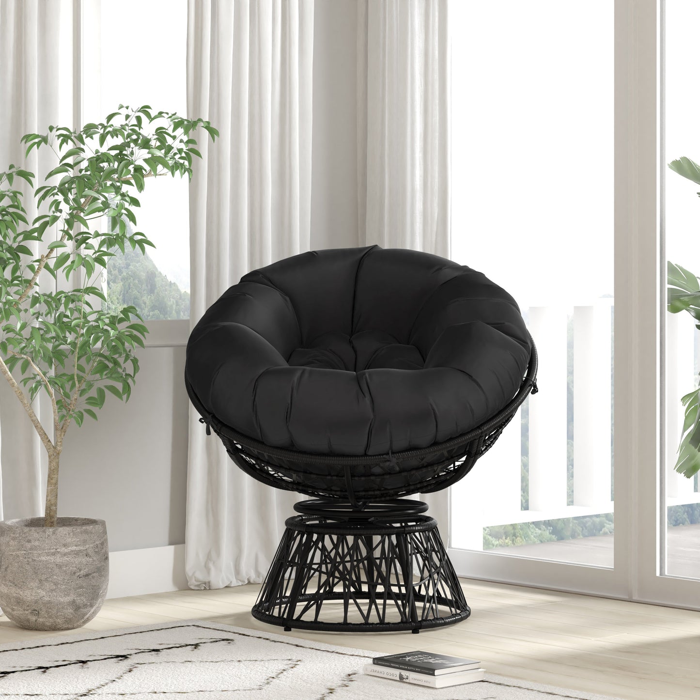 BK Papasan Swivel Patio Chair JE-5101W-BK-GG