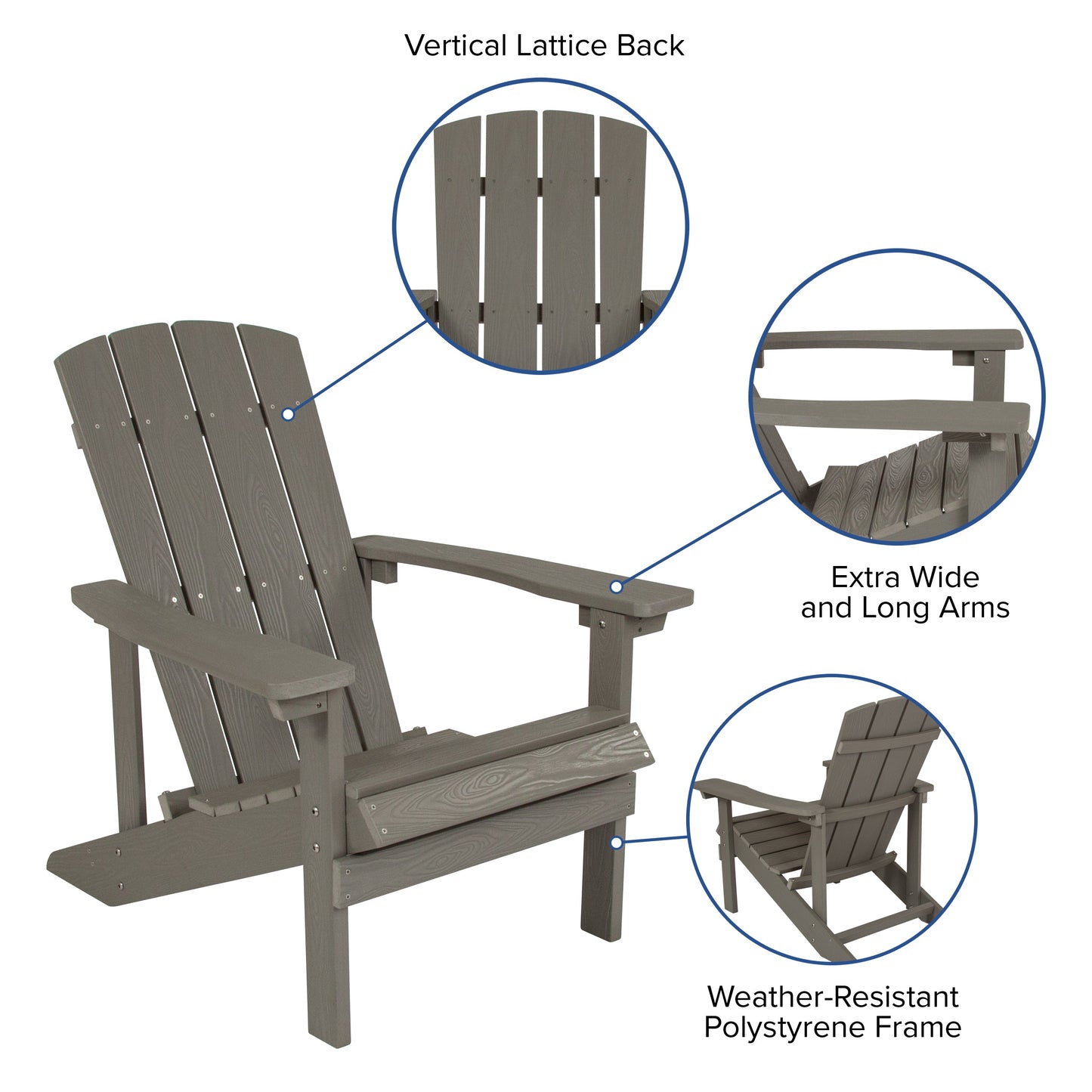 Gray Poly Adirondack Chair JJ-C14501-LTG-GG