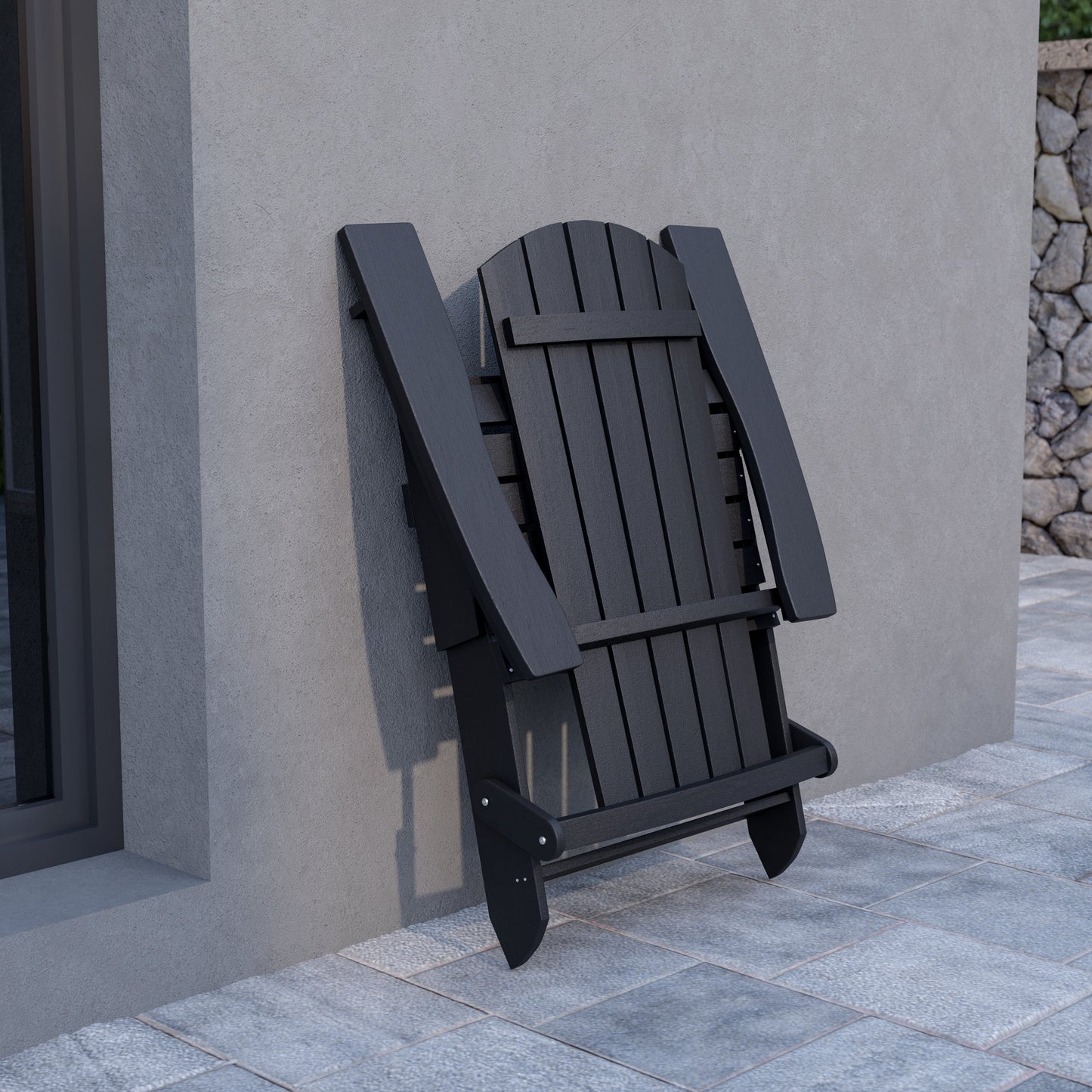 Black Folding Adirondack Chair JJ-C14505-BLK-GG