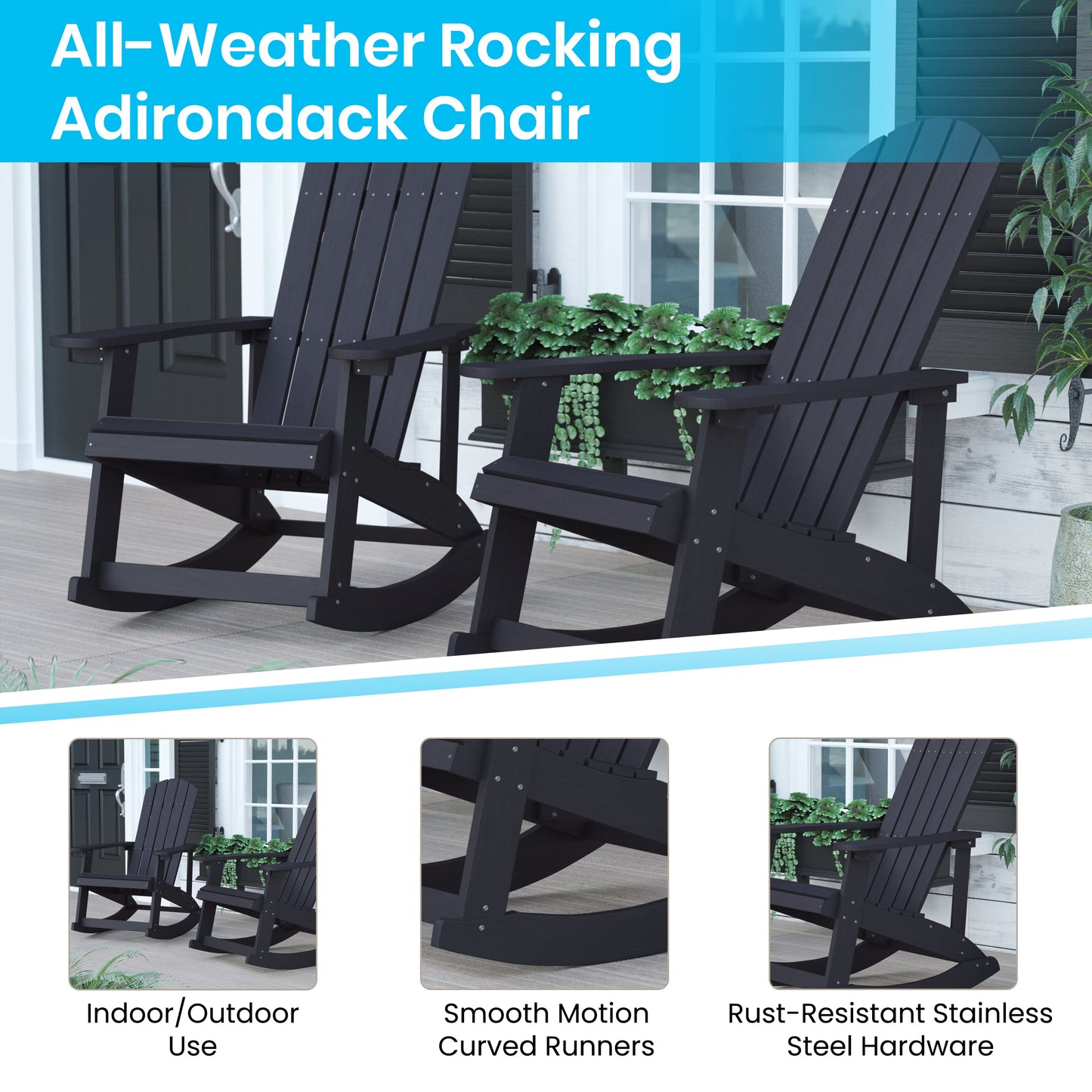 2PK Black Rockers & 1 Table JJ-C14705-2-T14001-BK-GG