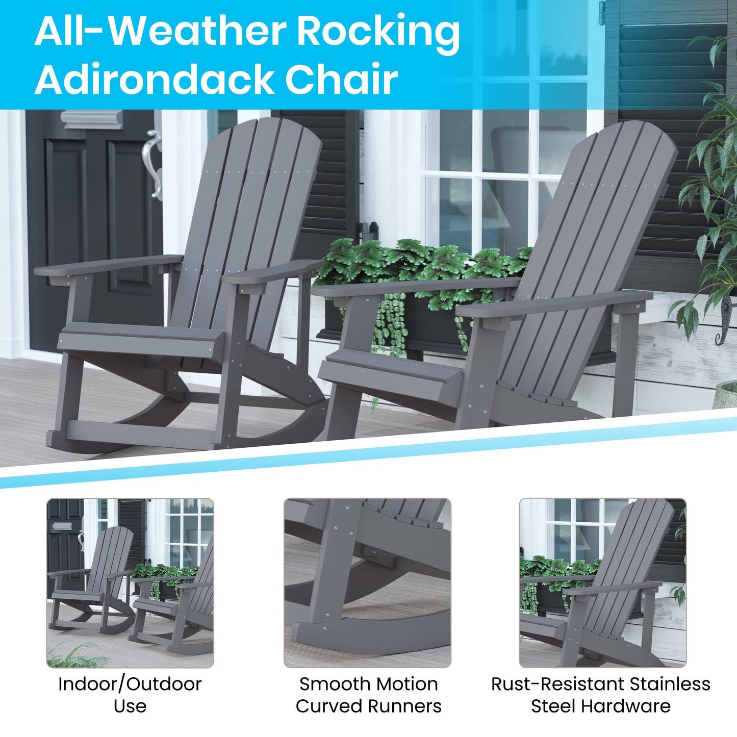 2PK Gray Rockers & 1 Table JJ-C14705-2-T14001-GY-GG