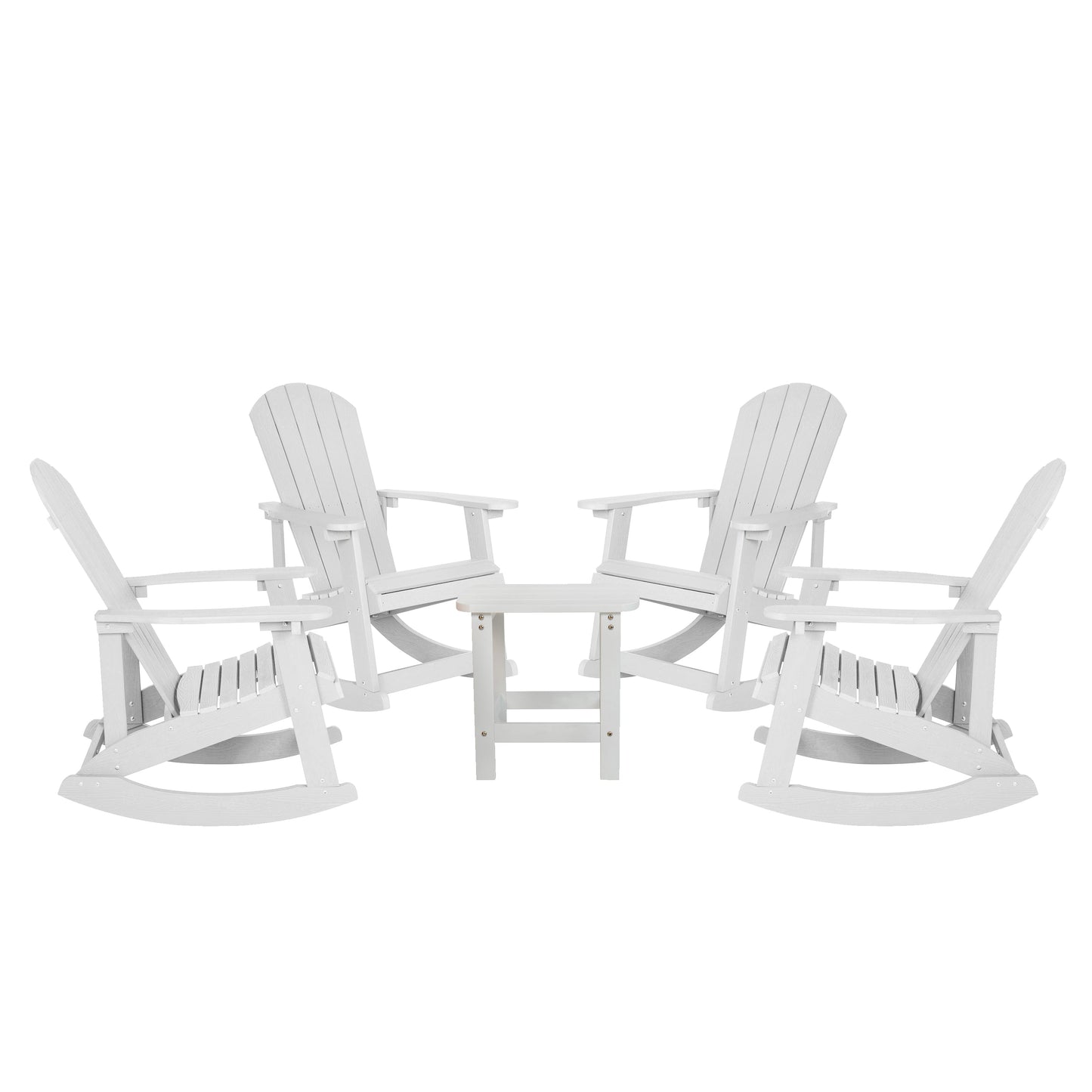 4PK White Rockers & 1 Table JJ-C14705-4-T14001-WH-GG