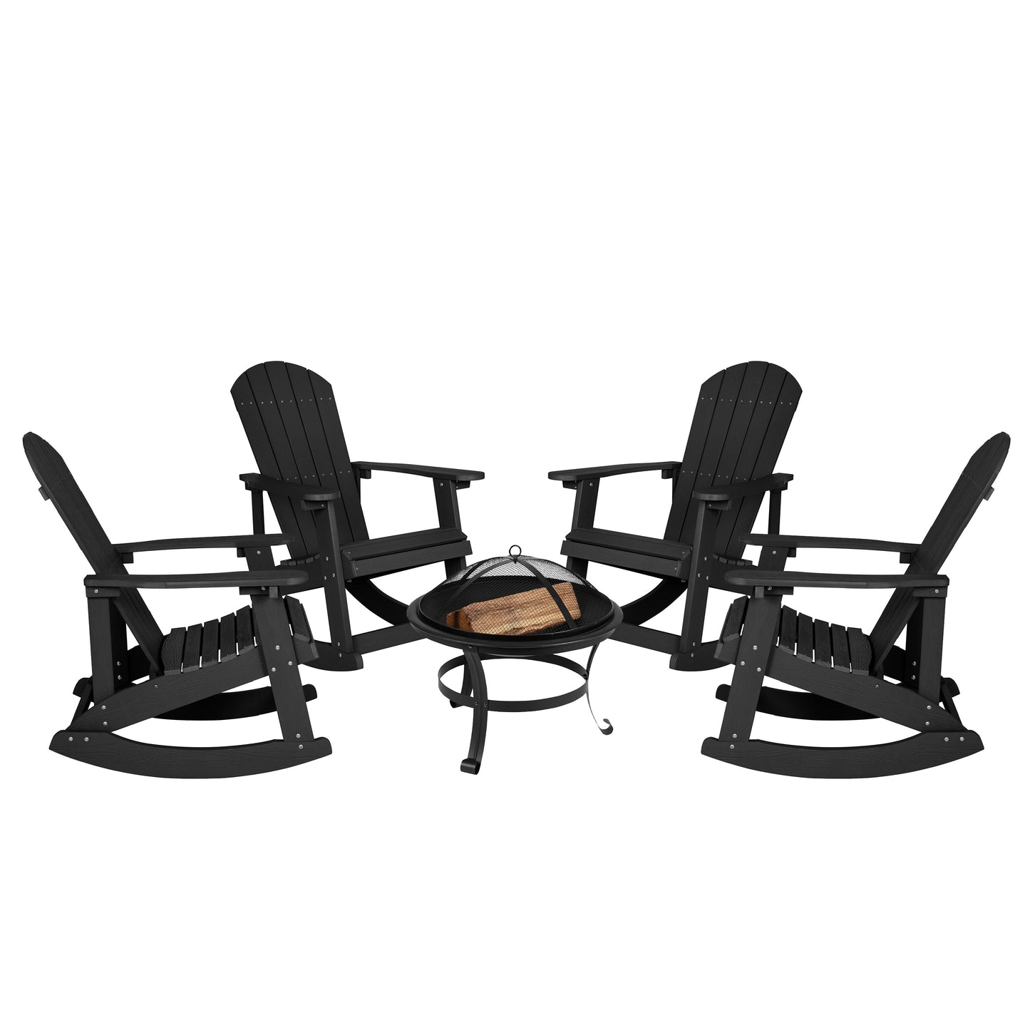 4PK Black Rockers and Fire Pit JJ-C147054-202-BK-GG