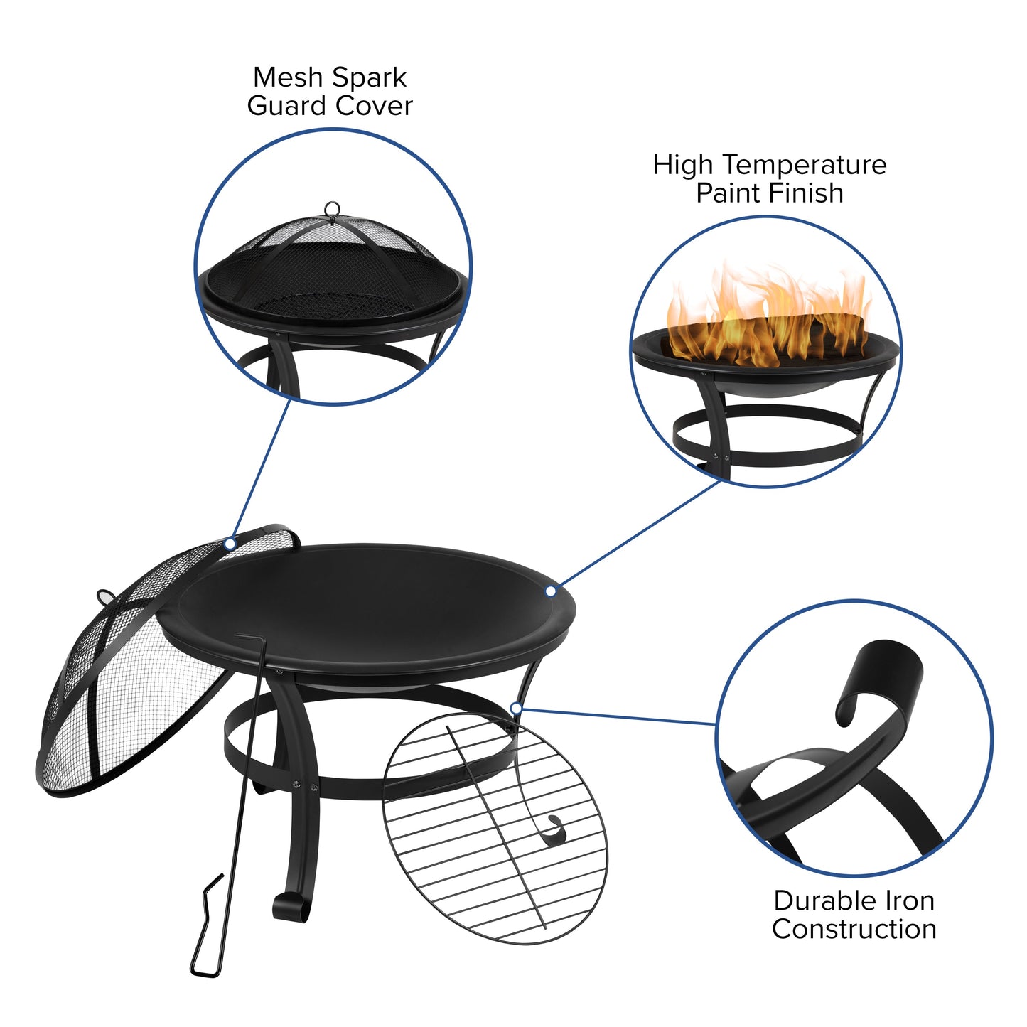 4PK Black Rockers and Fire Pit JJ-C147054-202-BK-GG