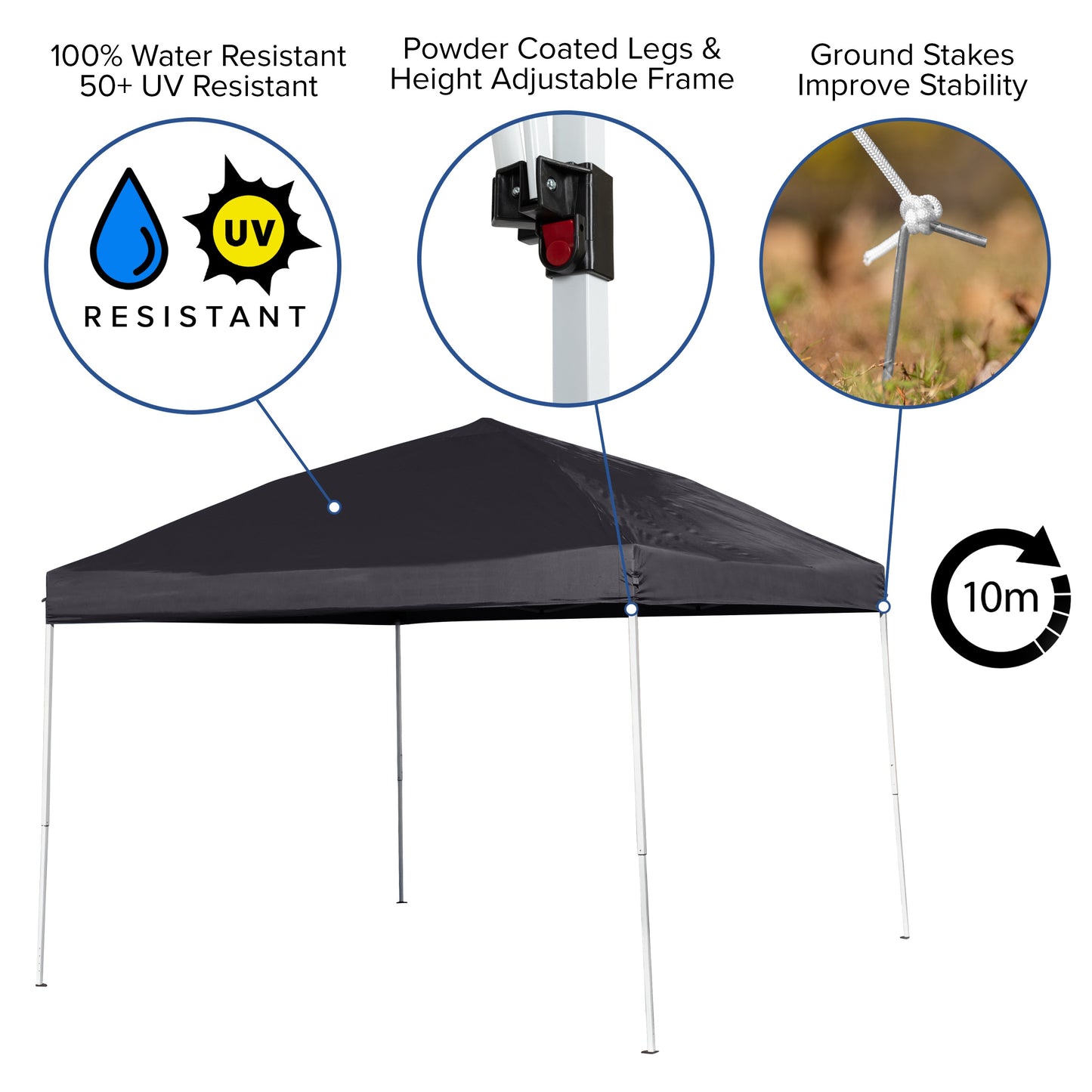 10'x10' Black Pop Up Canopy JJ-GZ1010-BK-GG