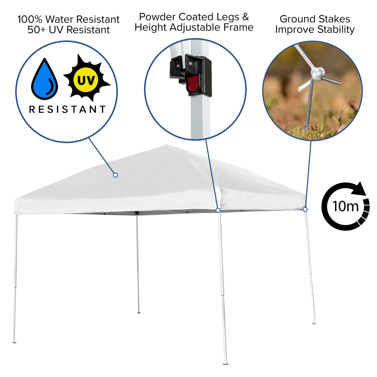 10'x10' White Pop Up Canopy JJ-GZ1010-WH-GG