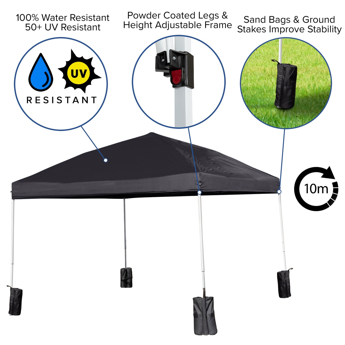 10'x10' Black Pop Up Canopy JJ-GZ1010PKG-BK-GG