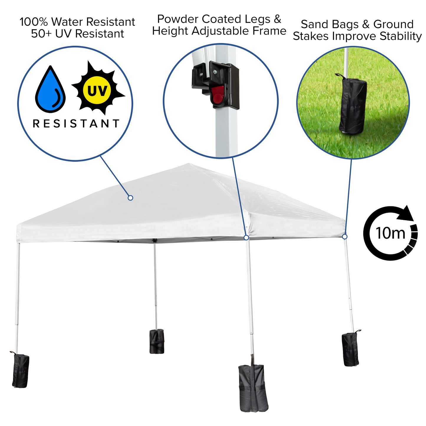 10'x10' White Pop Up Canopy JJ-GZ1010PKG-WH-GG