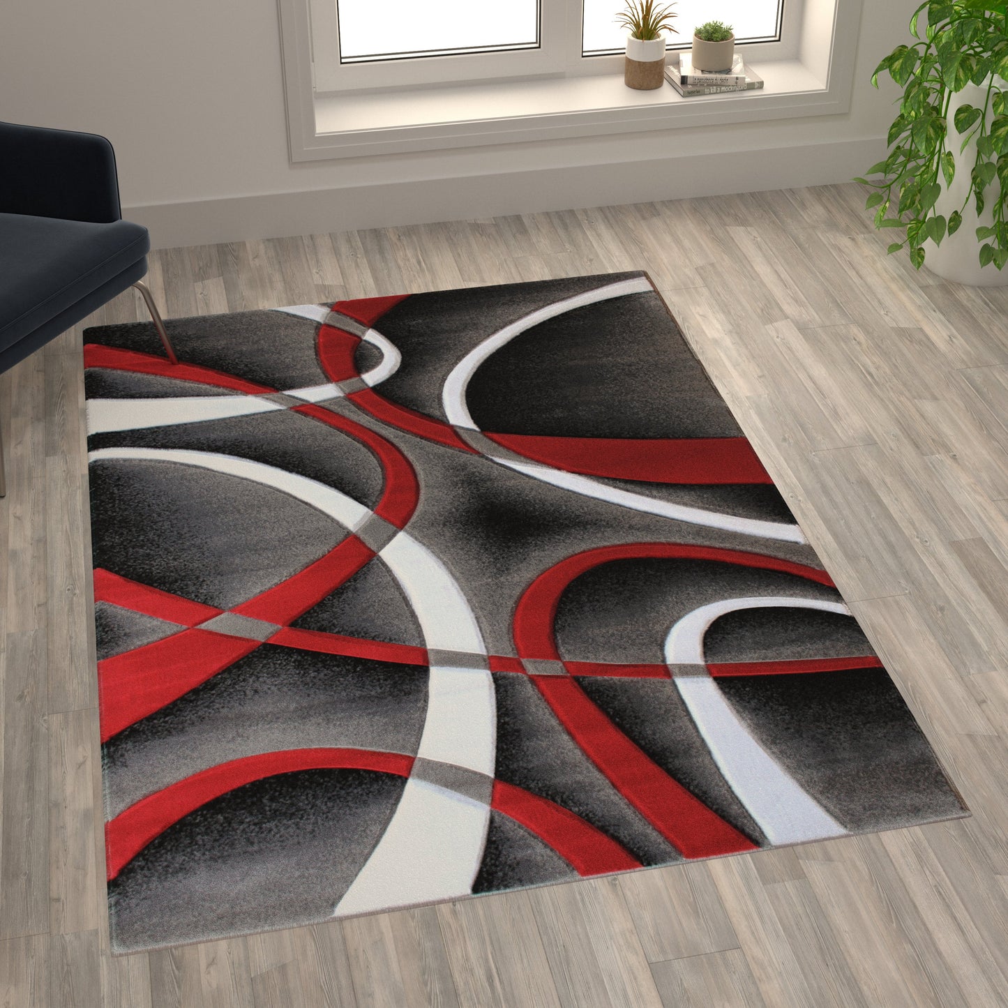 2x7 Red Abstract Rug KP-RG951-57-RD-GG