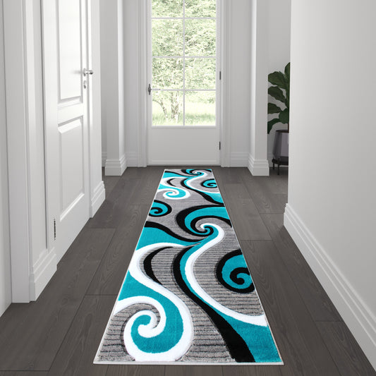 2x7 Turquoise Abstract Rug KP-RG952-27-TQ-GG