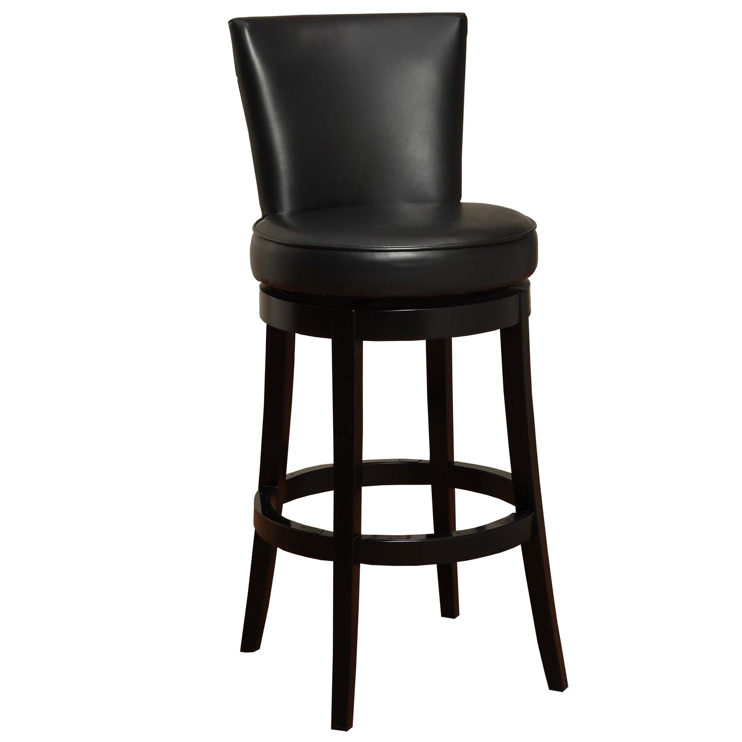 Boston 30" Bar Height Swivel Black Faux Leather and Black Wood Bar Stool