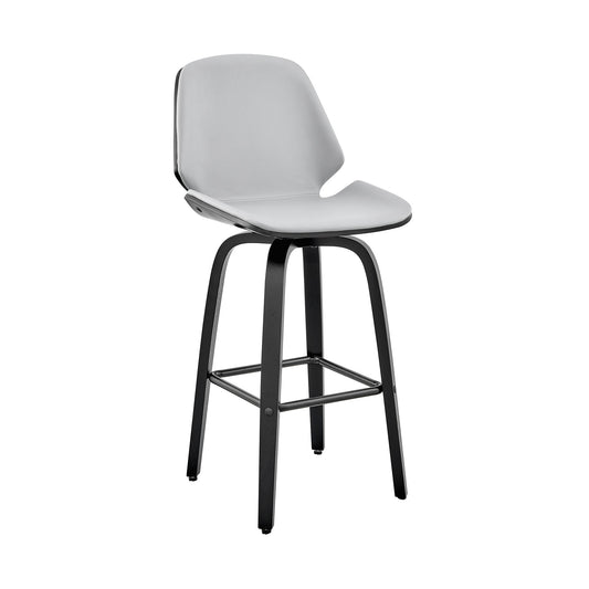 Arabela 26" Gray Faux Leather and Black Wood Swivel Bar Stool