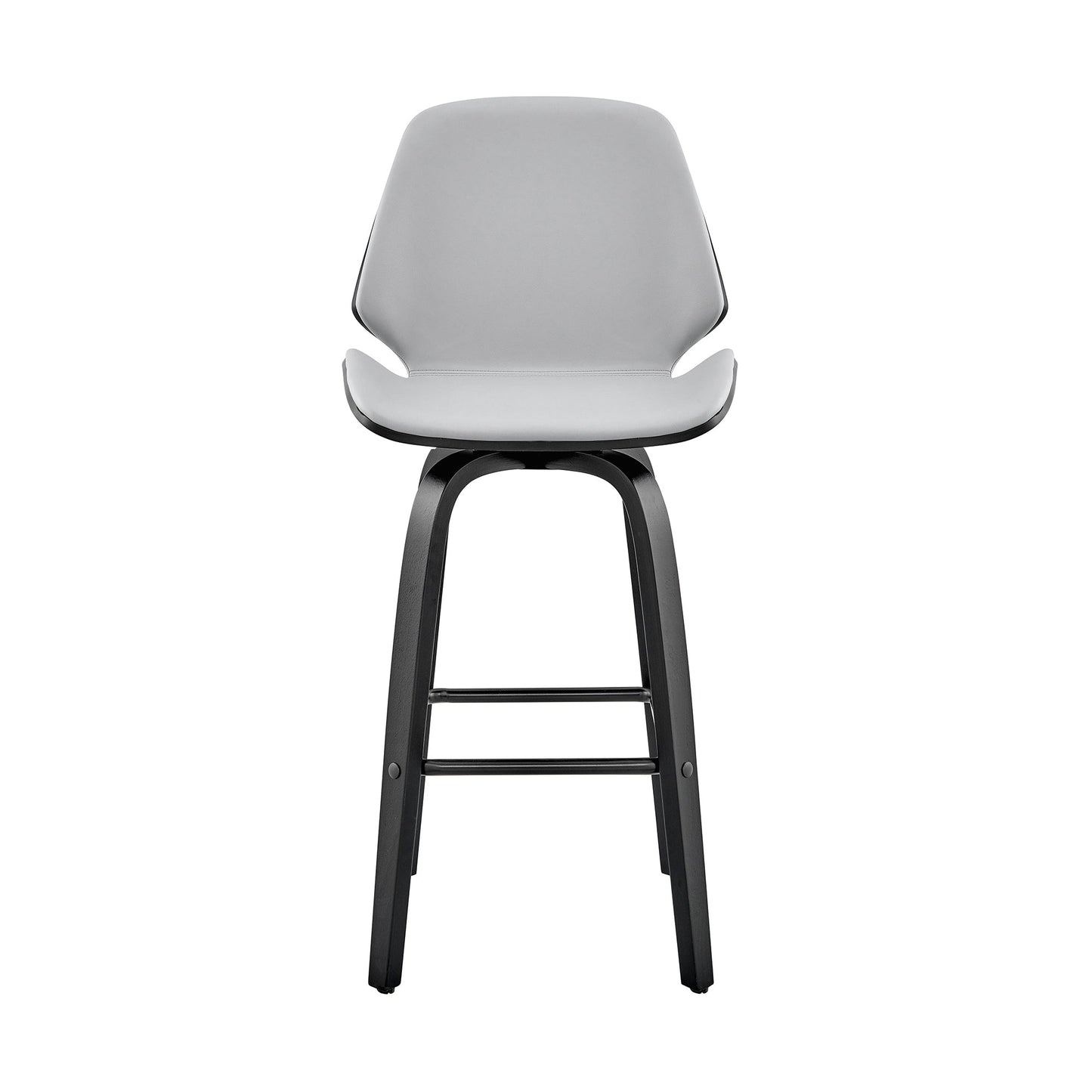 Arabela 26" Gray Faux Leather and Black Wood Swivel Bar Stool