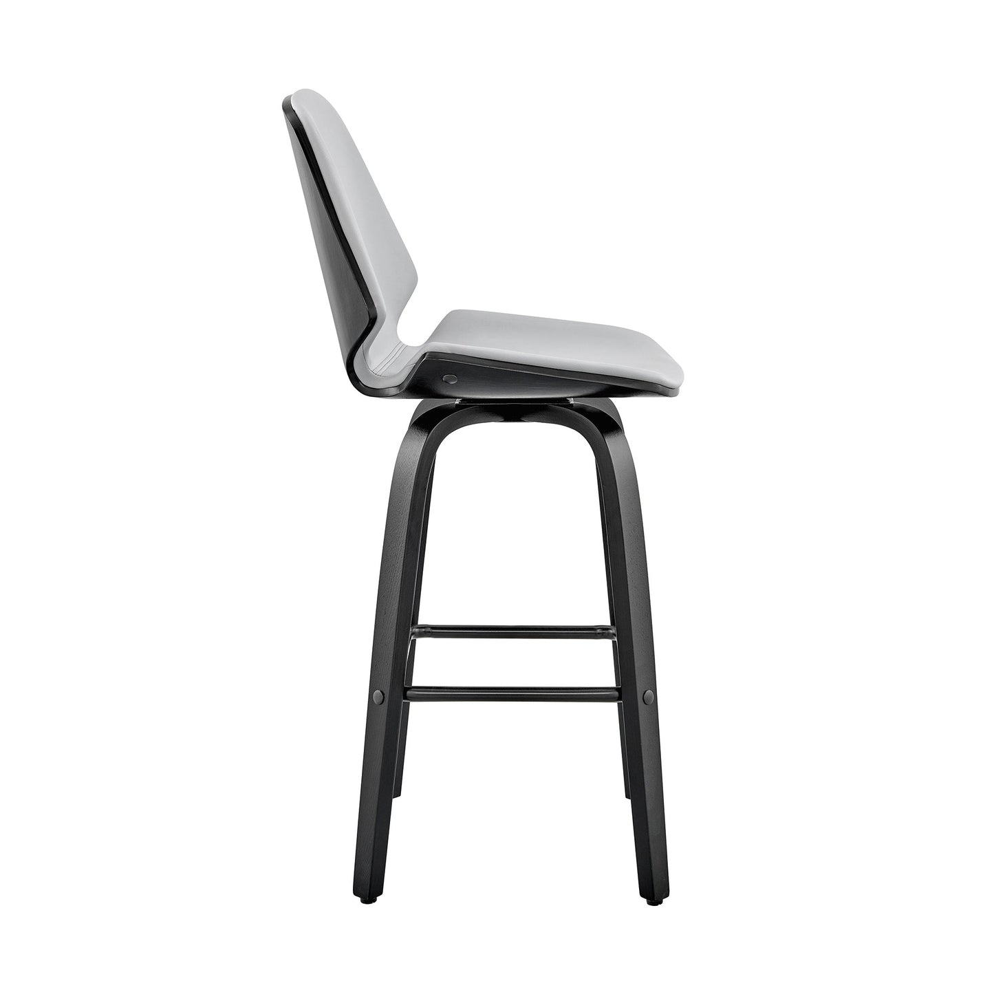 Arabela 26" Gray Faux Leather and Black Wood Swivel Bar Stool