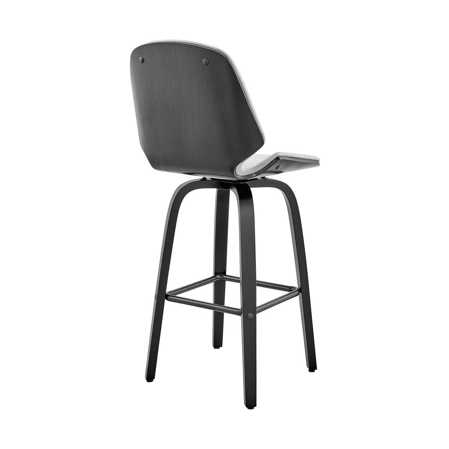 Arabela 26" Gray Faux Leather and Black Wood Swivel Bar Stool