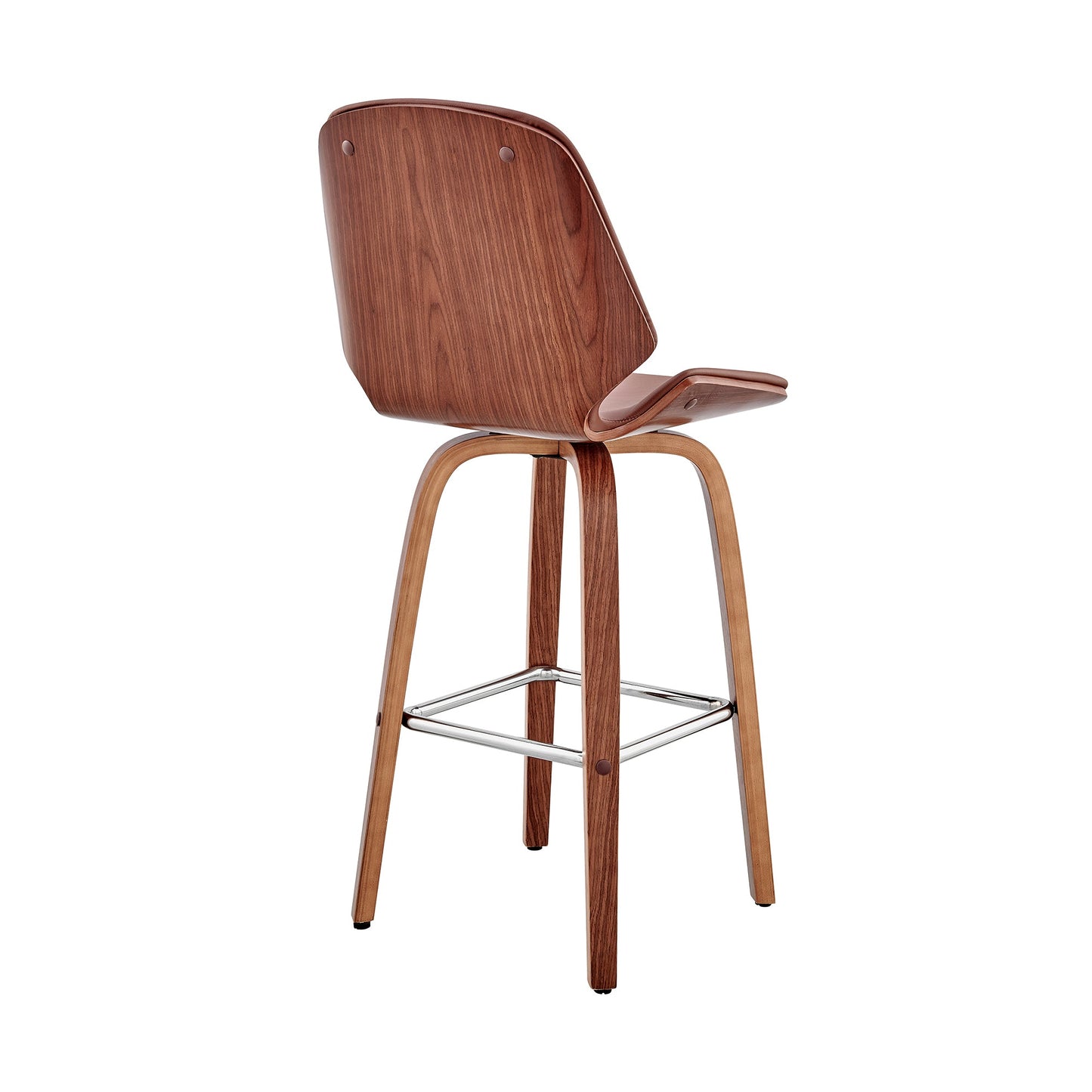 Arabela 26" Brown Faux Leather and Walnut Wood Swivel Bar Stool