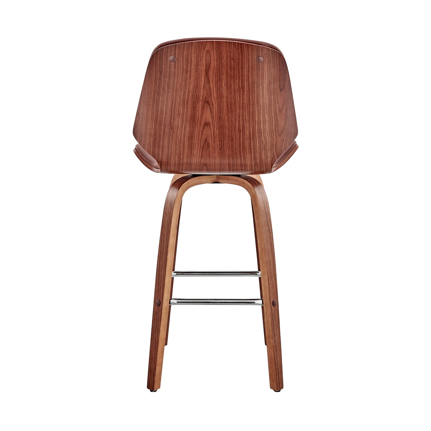 Arabela 26" Brown Faux Leather and Walnut Wood Swivel Bar Stool