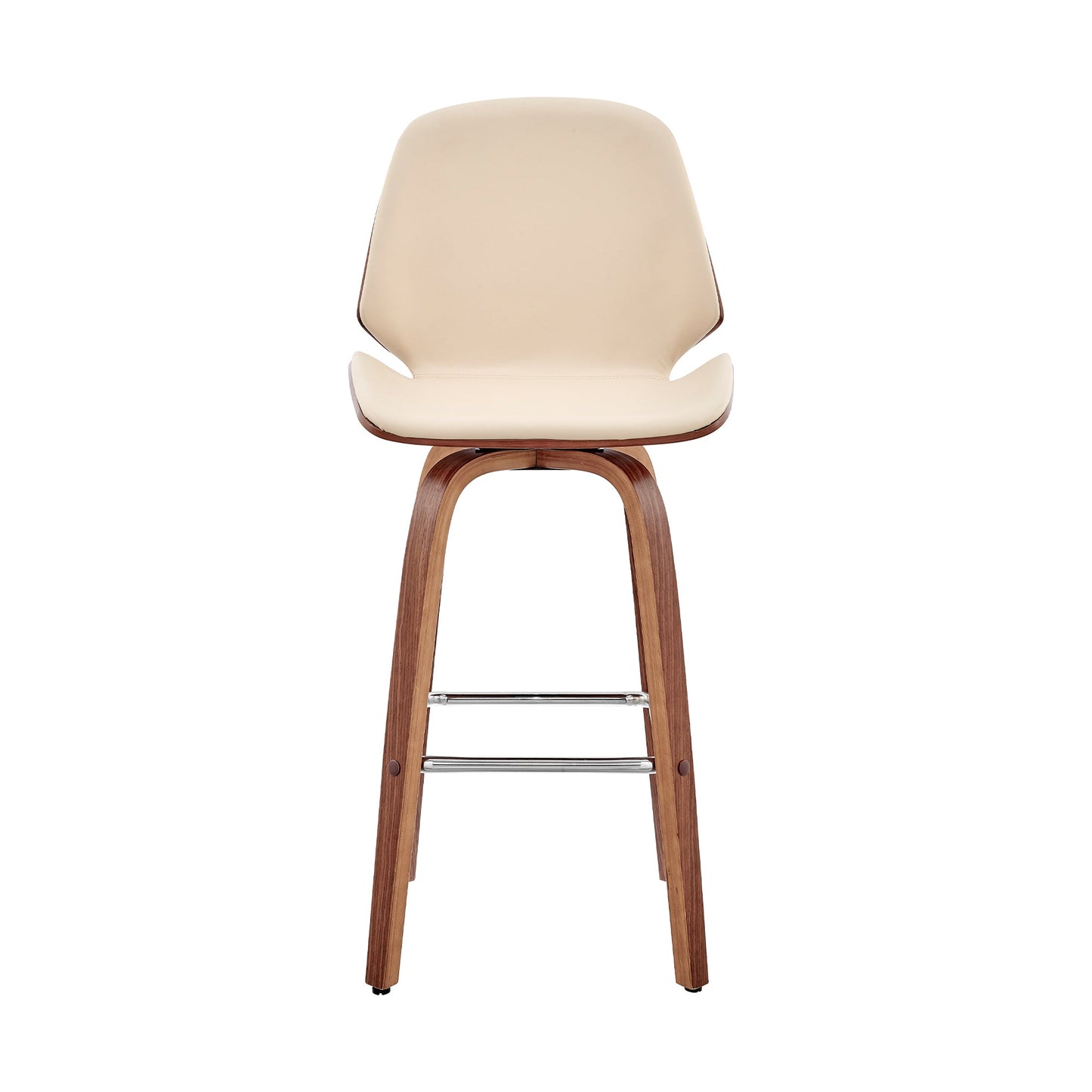 Arabela 26" Cream Faux Leather and Walnut Wood Swivel Bar Stool