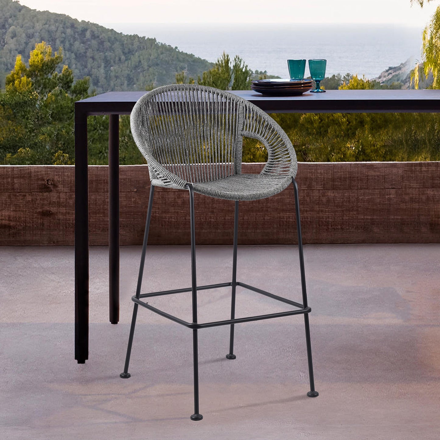 Acapulco 26" Indoor Outdoor Steel Bar Stool with Gray Rope