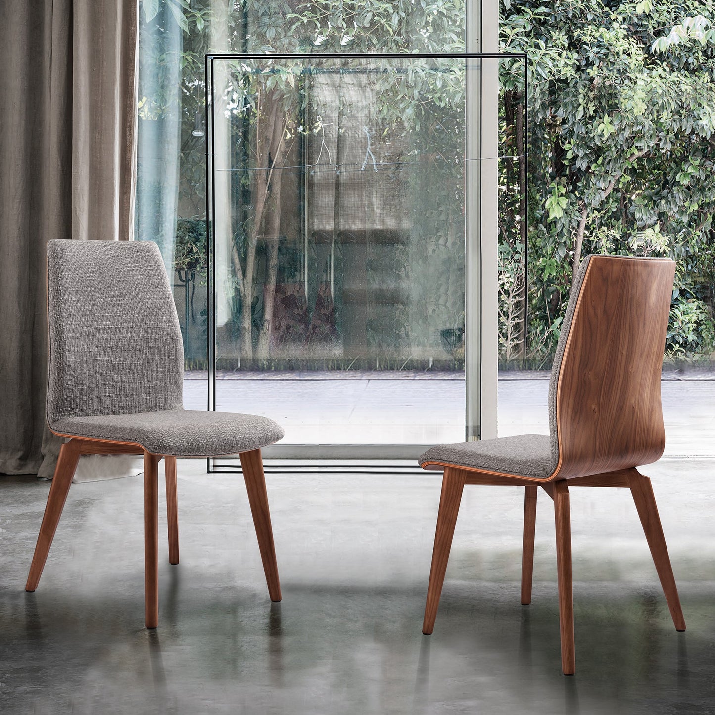 Archie Mid-Century Dining Chair in Walnut Finish and Gray Fabric - Set of 2