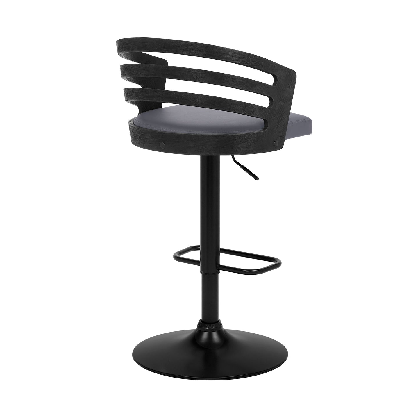 Adele Adjustable Height Swivel Gray Faux Leather and Black Wood Bar Stool with Black Base