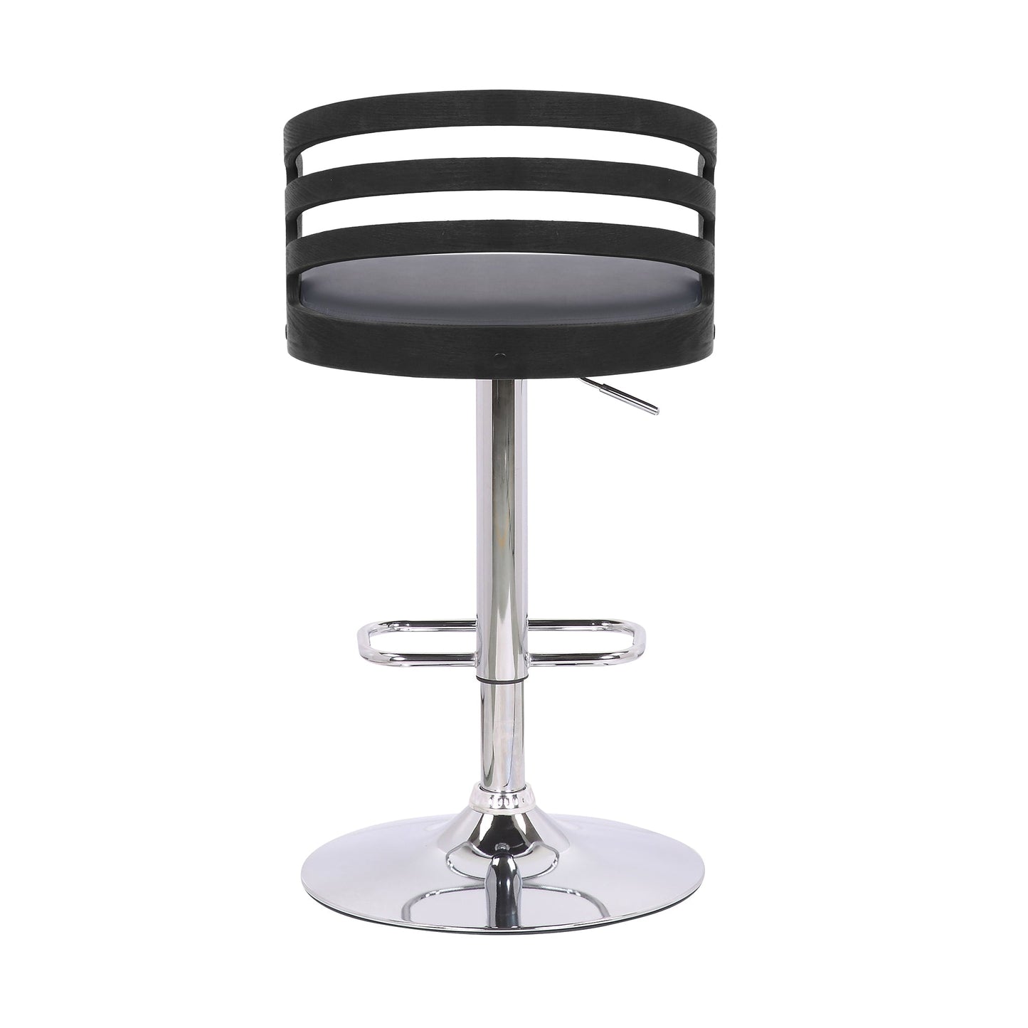 Adele Adjustable Height Swivel Gray Faux Leather and Black Wood Bar Stool with Chrome Base