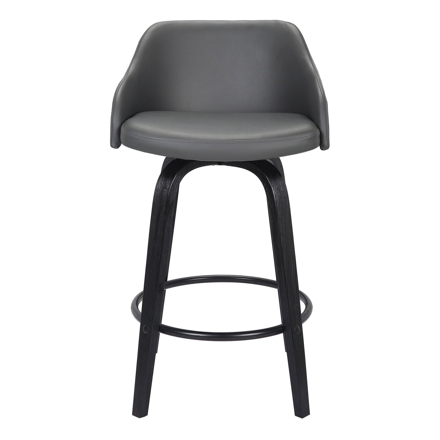 Alec 26" Counter Height Swivel Gray Faux Leather and Black Wood Bar Stool