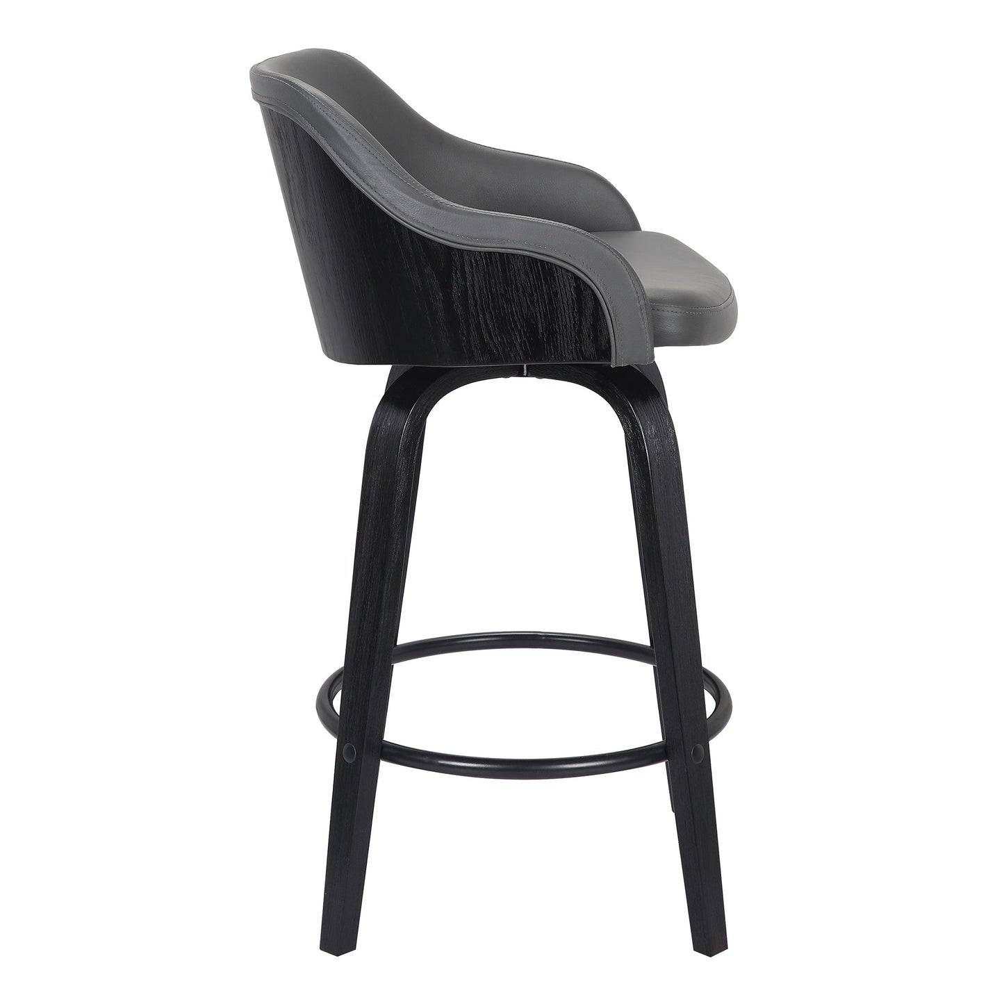 Alec 26" Counter Height Swivel Gray Faux Leather and Black Wood Bar Stool