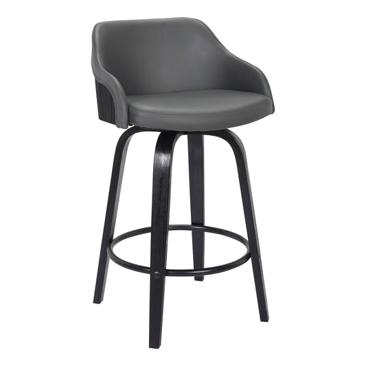 Alec 26" Counter Height Swivel Gray Faux Leather and Black Wood Bar Stool