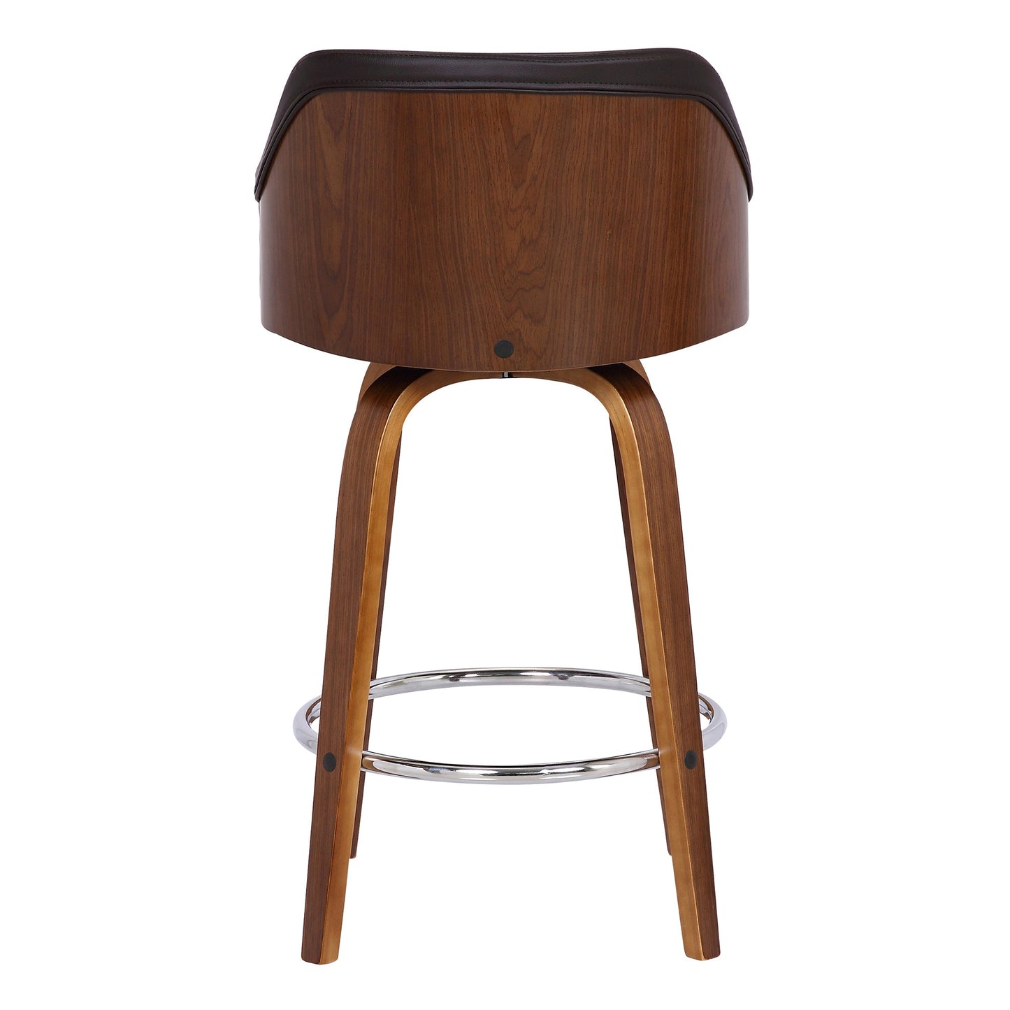 Alec 26" Counter Height Swivel Brown Faux Leather and Walnut Wood Bar Stool