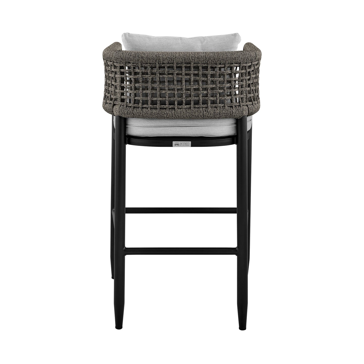 Alegria Outdoor Patio Counter Height Bar Stool in Aluminum with Gray Rope and Cushions