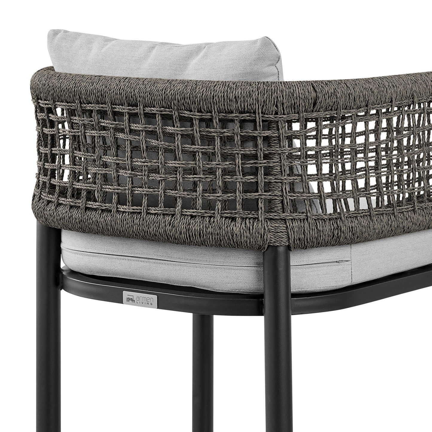 Alegria Outdoor Patio Bar Stool in Aluminum with Gray Rope and Cushions