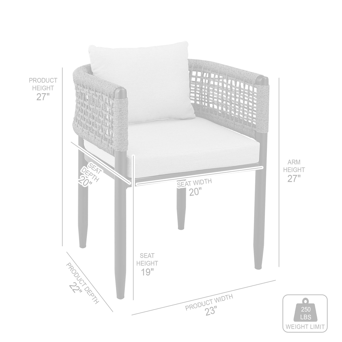 Alegria Outdoor Patio 7-Piece Dining Table Set in Aluminum with Gray Rope and Cushions