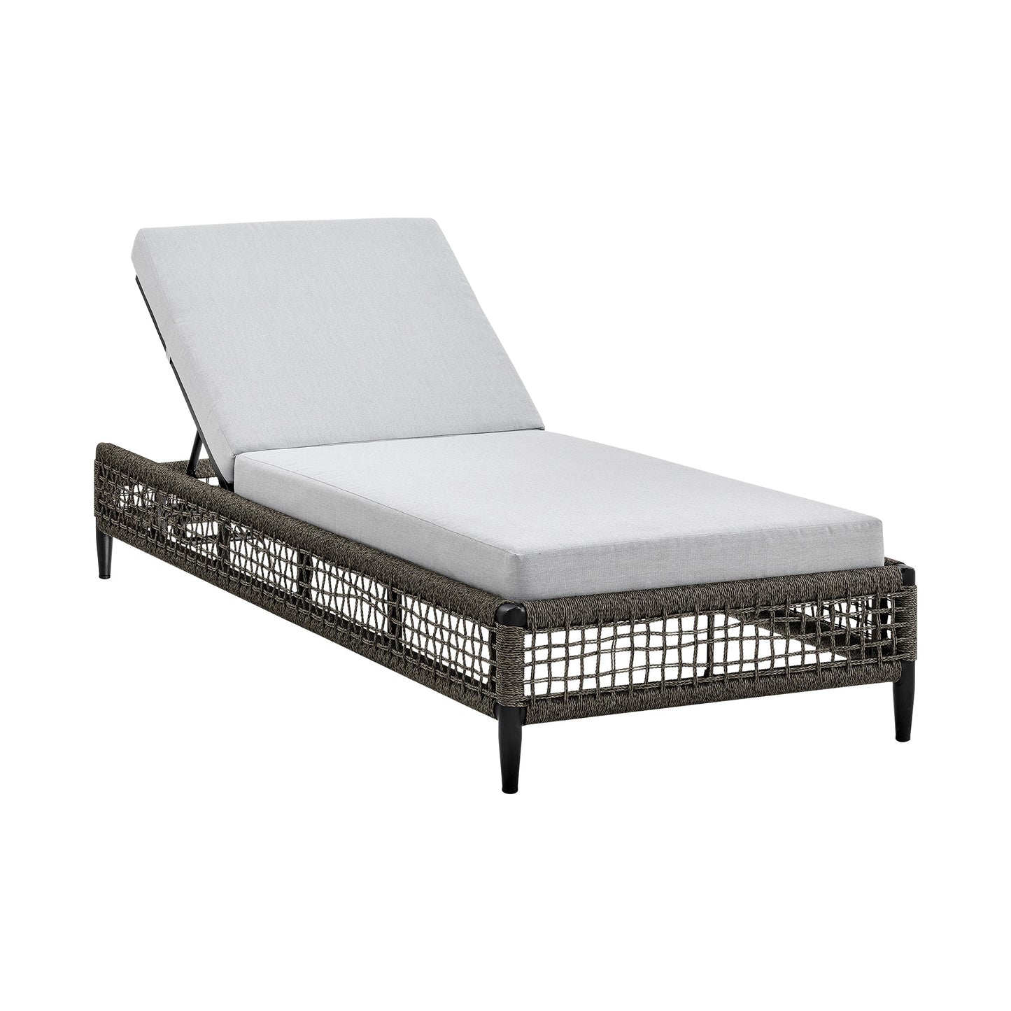 Alegria Outdoor Patio Adjustable Chaise Lounge Chair in Aluminum with Gray Rope and Cushions