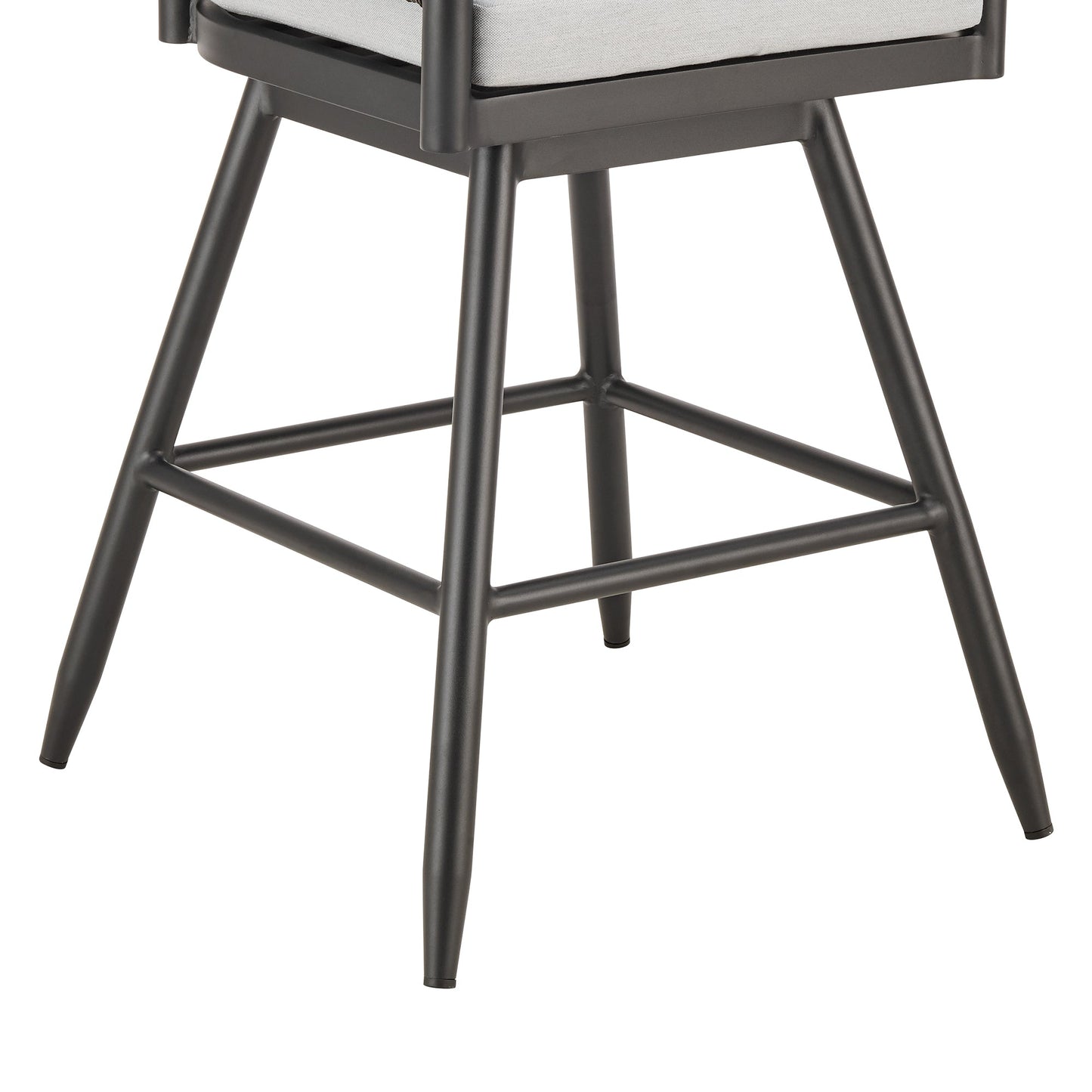 Alegria Outdoor Patio Swivel Counter Stool in Aluminum with Gray Rope and Light Gray Cushions